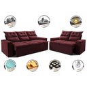 Ver imagem 3 de Conjunto de Sofá 3 e 2 Lugares Retrátil e Reclinável 2.00x1.50m Cama Inbox Smal Suede Vinho