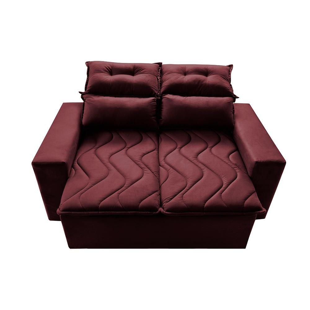 Conjunto de Sofá 3 e 2 Lugares Retrátil e Reclinável 2.00x1.50m Cama inBox Smal Suede Vinho - 5