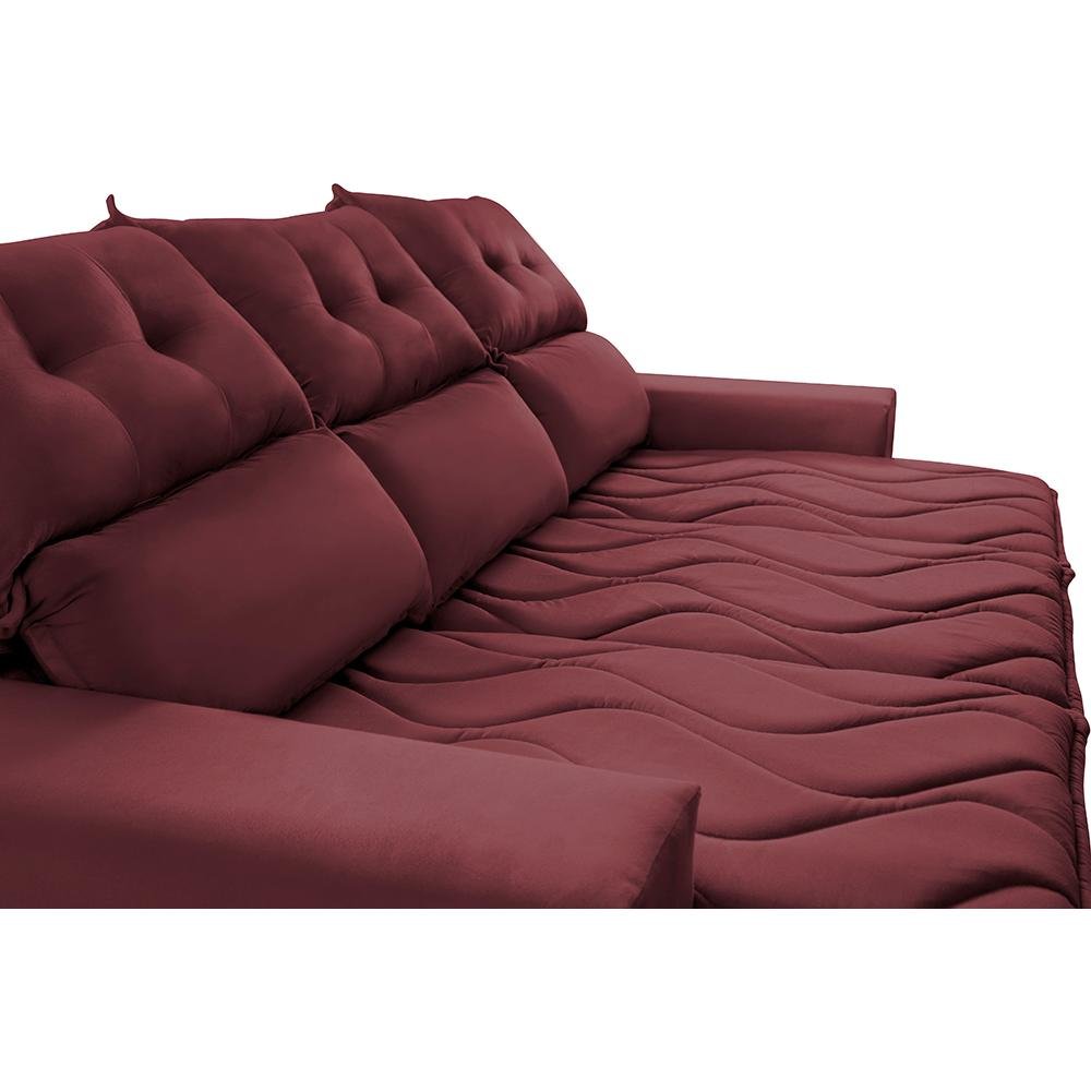 Conjunto de Sofá 3 e 2 Lugares Retrátil e Reclinável 2.00x1.50m Cama inBox Smal Suede Vinho - 4