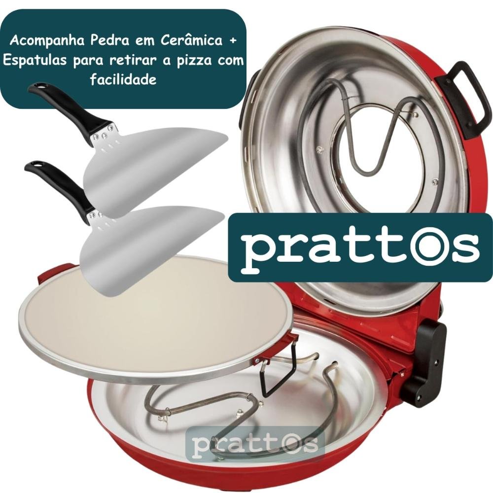 Forno para Pizza Vermelho 220v com Prato de Pizza Porcelana - 3