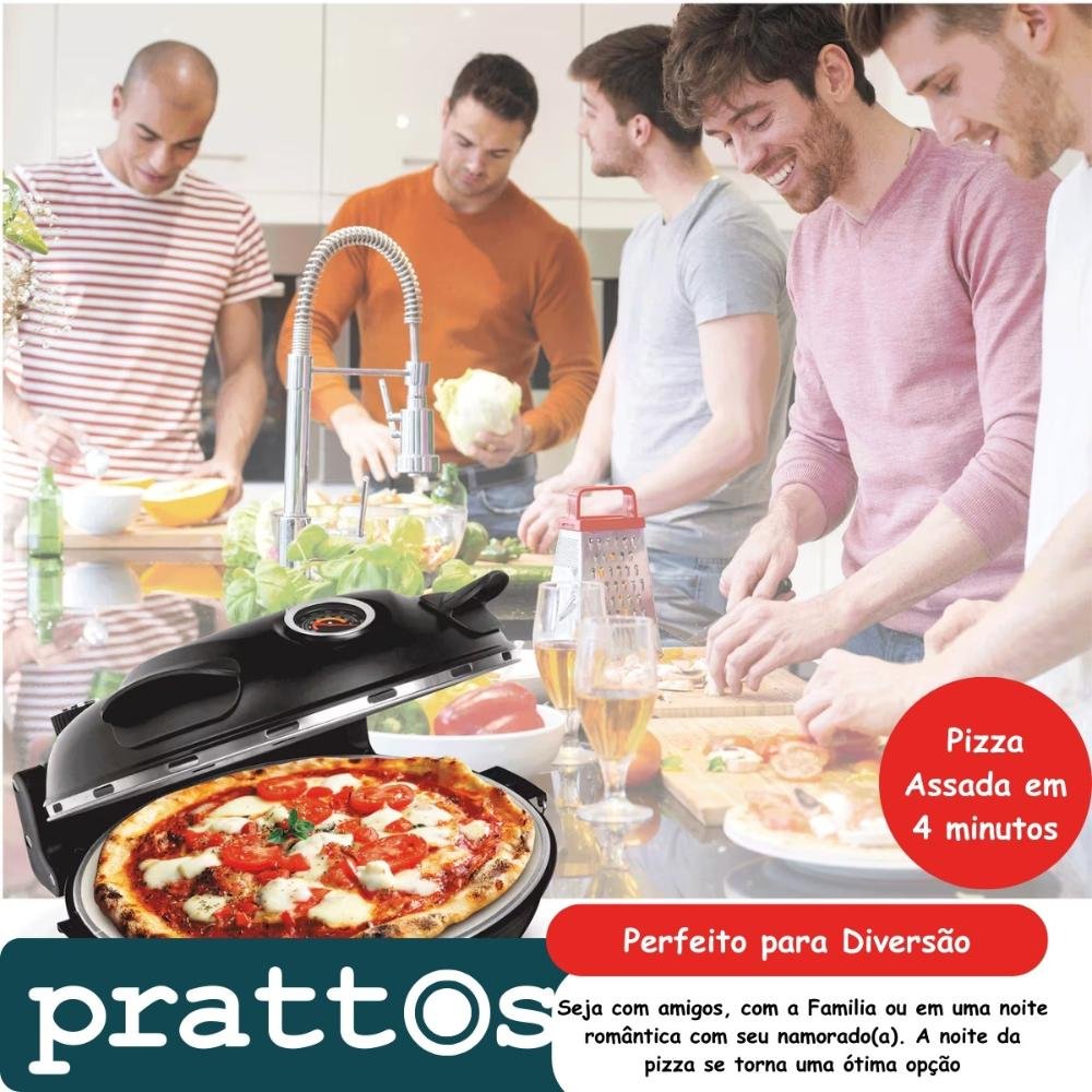 Forno para Pizza Vermelho 220v com Prato de Pizza Porcelana - 5