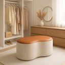 Ver imagem 2 de Puff Modelo Orgânico em Bouclé com Detalhe Courino Sala Quaro Closset Moderno