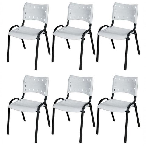 Cadeira Iso Base Preto Igreja, Escola, Escritório - Branco Kit 6 Peças