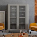 Ver imagem 1 de Cristaleira com 2 Portas 98,5cm Vidro Canelado Pés em Metal Cor:grigio com Dourado