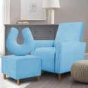 Ver imagem 4 de Kit Amamentação Poltrona + Puff + Almofada Julia Suede Azul Turquesa Inova Decorações