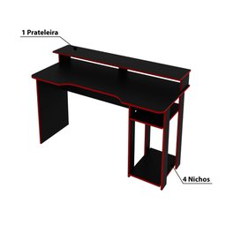 Mesa Escrivaninha Gamer com 4 Nichos Tecno Mobili - Preto/Vermelho - 3