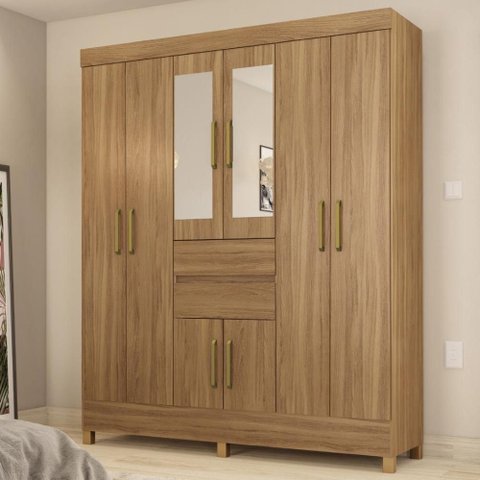 Guarda Roupa Casal 8 Portas com Espelho e 2 Gavetas Paranaguá - Amêndola Touch