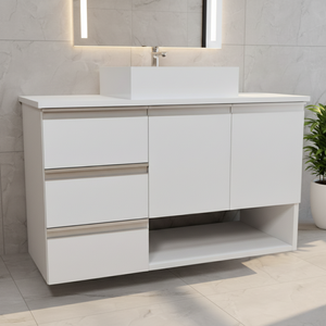 Balcão Móvel Mdf Armário de Banheiro 80cm com Tampo/cuba Prt Branco Esquerdo com Fundo