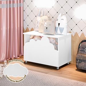 Baú de Brinquedos Alegria Branca + Luminária Led