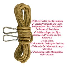 Corda Náutica Pendurar Balanço 12 M De 12 Mm + 2 Mosquetões Tulipa Corda De Pendurar Balanço - 2