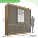 Ver imagem 4 de Guarda-Roupa Casal 3 Portas 9 Gavetas com Espelho Luana Cinza Jequitibá/Granizo