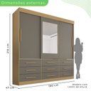 Ver imagem 4 de Guarda-Roupa Casal 3 Portas 9 Gavetas com Espelho Luana Cinza/Jequitibá/Granizo