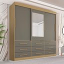 Ver imagem 1 de Guarda-Roupa Casal 3 Portas 9 Gavetas com Espelho Luana Cinza/Jequitibá/Granizo