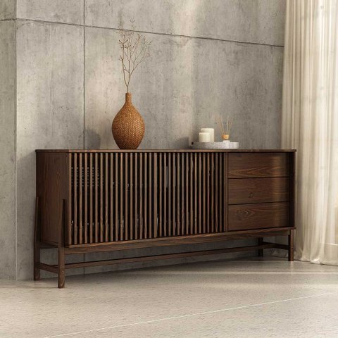 Buffet Ripado 170 Cm Decorativo Porta de Correr Madeira Imbuia Adamo Idimex