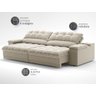 Sofá com Porta Copos e Carregador Usb Ret Rec Luke 2,50m Veludocristal Areia - Netsofas - 4