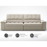 Sofá com Porta Copos e Carregador Usb Ret Rec Luke 2,50m Veludocristal Areia - Netsofas - 3