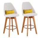 Ver imagem 1 de Kit 02 Banquetas Linho Bege e Almofada Suede Amarelo