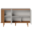 Ver imagem 2 de Buffet 3 Portas de Giro 2 Prateleiras c/ Ripado Artesanal e Pés de Madeira Jussara Off White Matte /