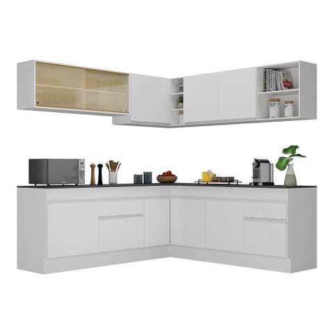 Armário de Cozinha Completa de Canto com Rodapé Veneza Multimóveis V2096 Branco
