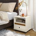 Ver imagem 2 de Conjunto 2 Mesas de Cabeceira Box 1 Gaveta para Quarto - Off White com Freijó