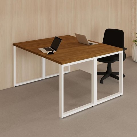 Plataforma de Trabalho 1,40 m X 1,20 m 2 Pessoas Design Industrial 100% MDF F5 Office Cor:Freijó