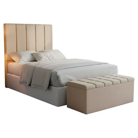 Cabeceira e Recamier Bau Solteiro 90 Cm Dalia Linho Bege Artte