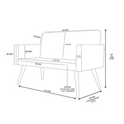 Kit Namoradeira + 02 Poltronas Decorativas Linho Cor:Linho Cinza Claro - 5