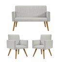 Ver imagem 1 de Kit Namoradeira + 02 Poltronas Decorativas Linho Cor:Linho Cinza Claro