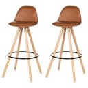 Ver imagem 1 de Kit 2 Banquetas Luisa Assento Courino Base Madeira com Encosto Caramelo Anima Office