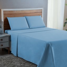 Jogo Lençol Casal Algodão 300 Fios 4 Peças Cama Box e Padrão:azul Bebe - 2