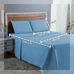 Jogo Lençol Casal Algodão 300 Fios 4 Peças Cama Box e Padrão:azul Bebe - 3