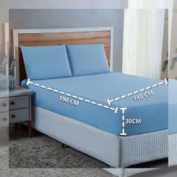 Jogo Lençol Casal Algodão 300 Fios 4 Peças Cama Box e Padrão:azul Bebe - 4