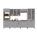 Ver imagem 2 de Cozinha Modulada 6 Peças Torre Quente Cristaleira 2 Balcão com Tampo e 2 Aéreos 100% MDF com Vidro Bari Cinza/Titanio Fosco