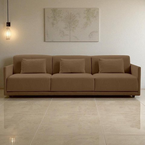 Sofá 3 Lugares King Size Revestimento em Sarja 252cm NOV005 Marrom