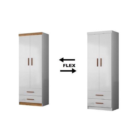 Módulo Roupeiro Ônix 2 Portas 3 Gavetas e Cabideiro Flex Nature Branco - Peternella