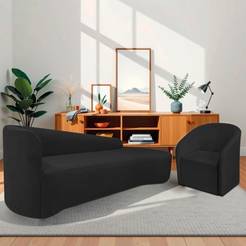 Kit Sofá Curvo França 220cm Ld. e Poltrona Luiza Max Conforto, Elegância e Design Moderno Bouclé