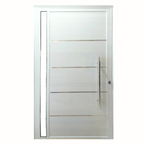Porta Pivotante com Puxador, Friso e Vidro Alumínio Branco Linha 25:Esquerda/ 210 x 100
