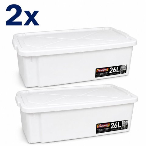 Kit 2 Caixa Frigorifica Acougue Carnes Frios Gigante com Tampa 26 Litros Organizadora Grande Box Bra