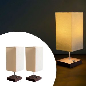 Kit 2 Abajur Luminaria de Mesa Quadrado Mdf Interruptor Ref 49 Decoração Casa Sala Quarto Escritório