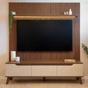 Ver imagem 1 de Rack com Painel para TV até 75 Polegadas com LED MDF 185,5CMX183CM Impressão Ripada 3D Liverpool