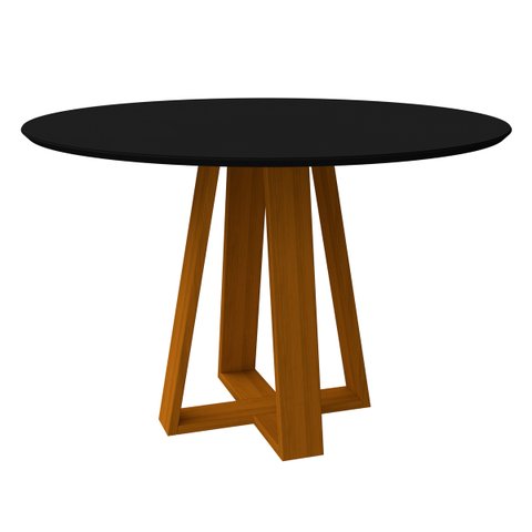 Mesa De Jantar Para 4 Lugares Tampo Redondo Com Vidro 1,20m Vitoria Cor Ypê Preto New Ceval 23108-96