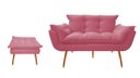 Ver imagem 1 de Kit Namoradeira +1 Puff Puf Decorativo Opala Suede Rosa Pés Madeira Mz Decor