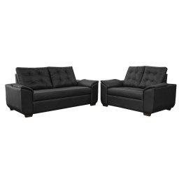 Conjunto Sofá Cinquecento de Courino Preto 3 e 2 Lugares Fratello - 2