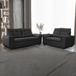Conjunto Sofá Cinquecento de Courino Preto 3 e 2 Lugares Fratello - 1