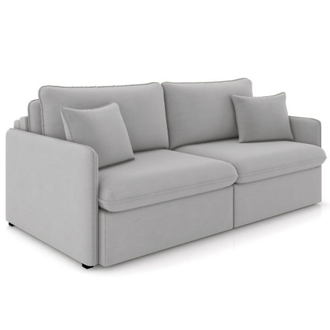 Sofá Cama Retrátil para Sala de Estar 174cm Una K01 Veludo Cinza Claro - Lyam Decor