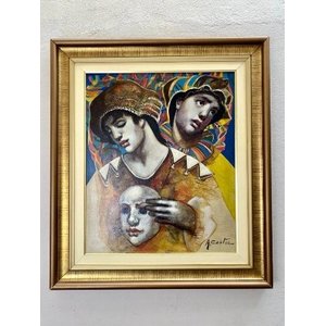 Quadro Decorativo Joven com Mascara de Angel Cestac