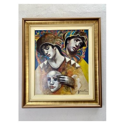 Quadro Decorativo Joven com Mascara de Angel Cestac