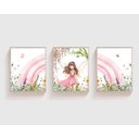 Ver imagem 1 de Kit 3 Quadros Fada Arco Íris Flores Rosa Quarto Menina Infantil Bebê