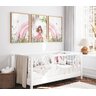 Kit 3 Quadros Fada Arco Íris Flores Rosa Quarto Menina Infantil Bebê - 2