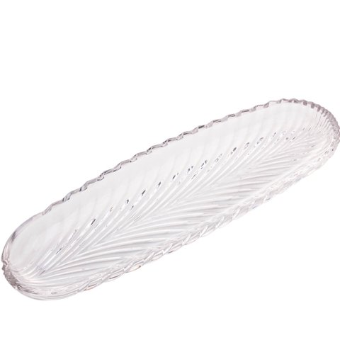 Prato Decorativo de Cristal Leaf 39x14x3cm Lyor Travessa Bandeja de Aparador